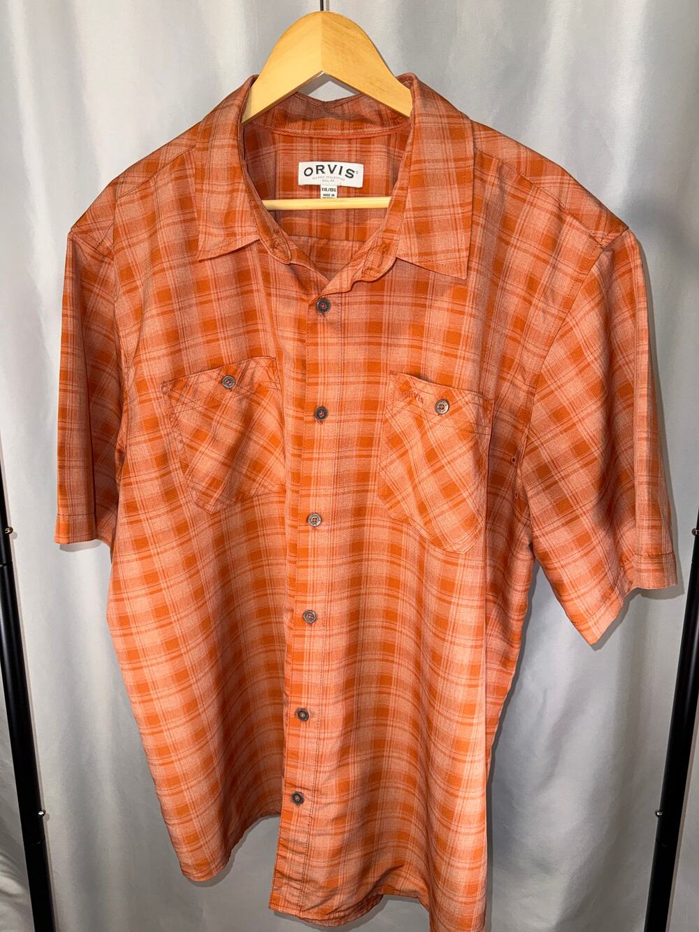 Orvis Classic Collection Men's XXL Orange Plaid Short Sleeve
